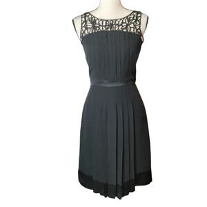 Carmen Marc Valvo Collection Sz 4 Silk Black Pleated Intricate Lattice Dress